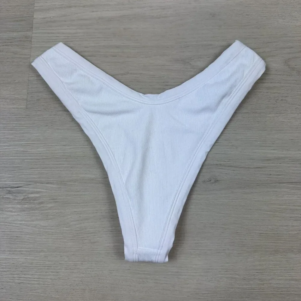 L Space Anna Bitsy Bikini Bottom Womens Medium White Ribbed‎ RHANB22
